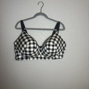 Torrid Curve Black & White Checkered Wireless Lightly Lined Bra 48D Adjustable S